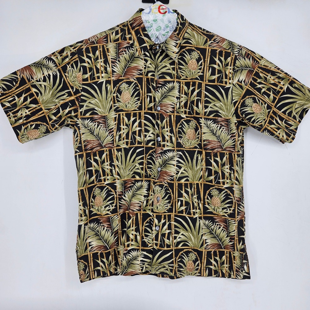 Tori Richard Shirt Mens Medium Button Up Short Sleeve Palm Tree Pineapple AOP